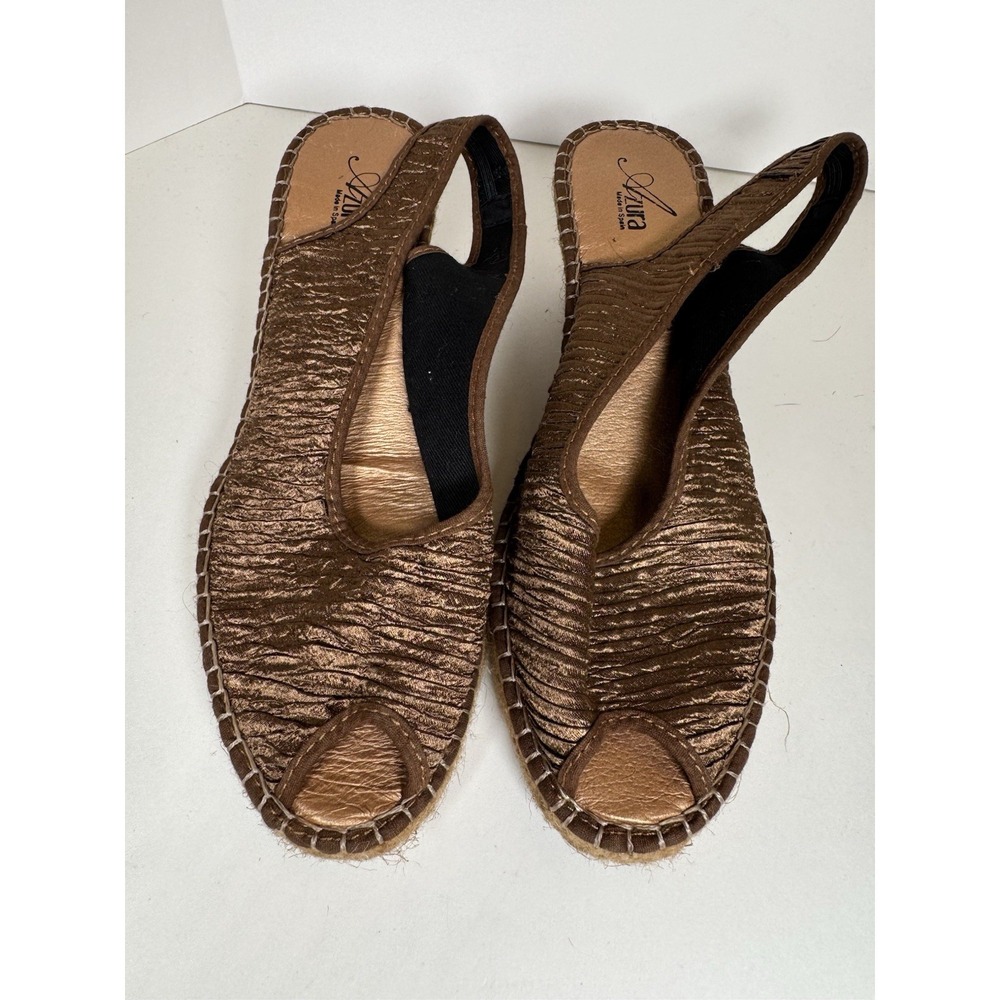 Azura Jeanette Espadrille Gold Slingback Open Toe Wedge Spain EU 39 US 8 - Picture 4 of 9